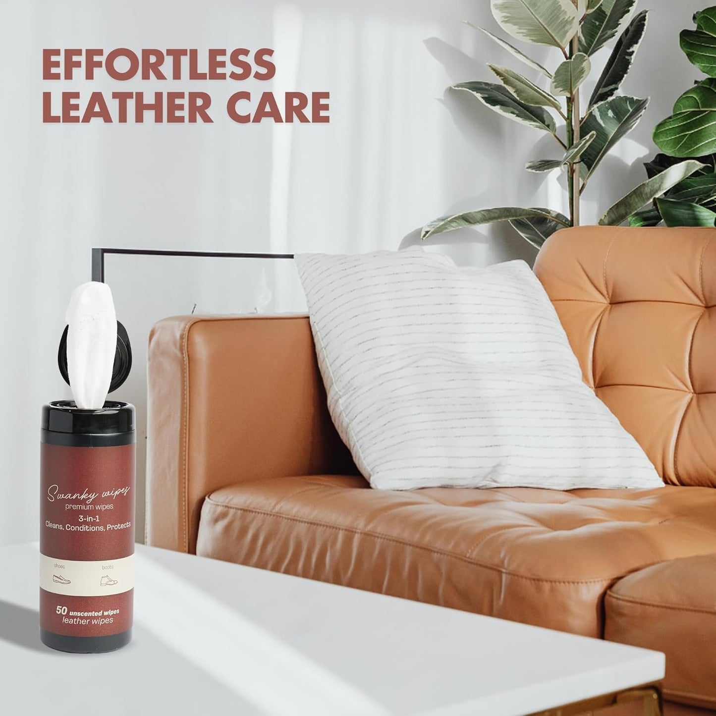 Swanky Leather Wipes - Leather Cleaner and Conditioner for Purses, Shoes, Furniture Polish & Car Seats, Prevents Fading & Cracking, Restores Softness & Shine - Canister, 200 Count