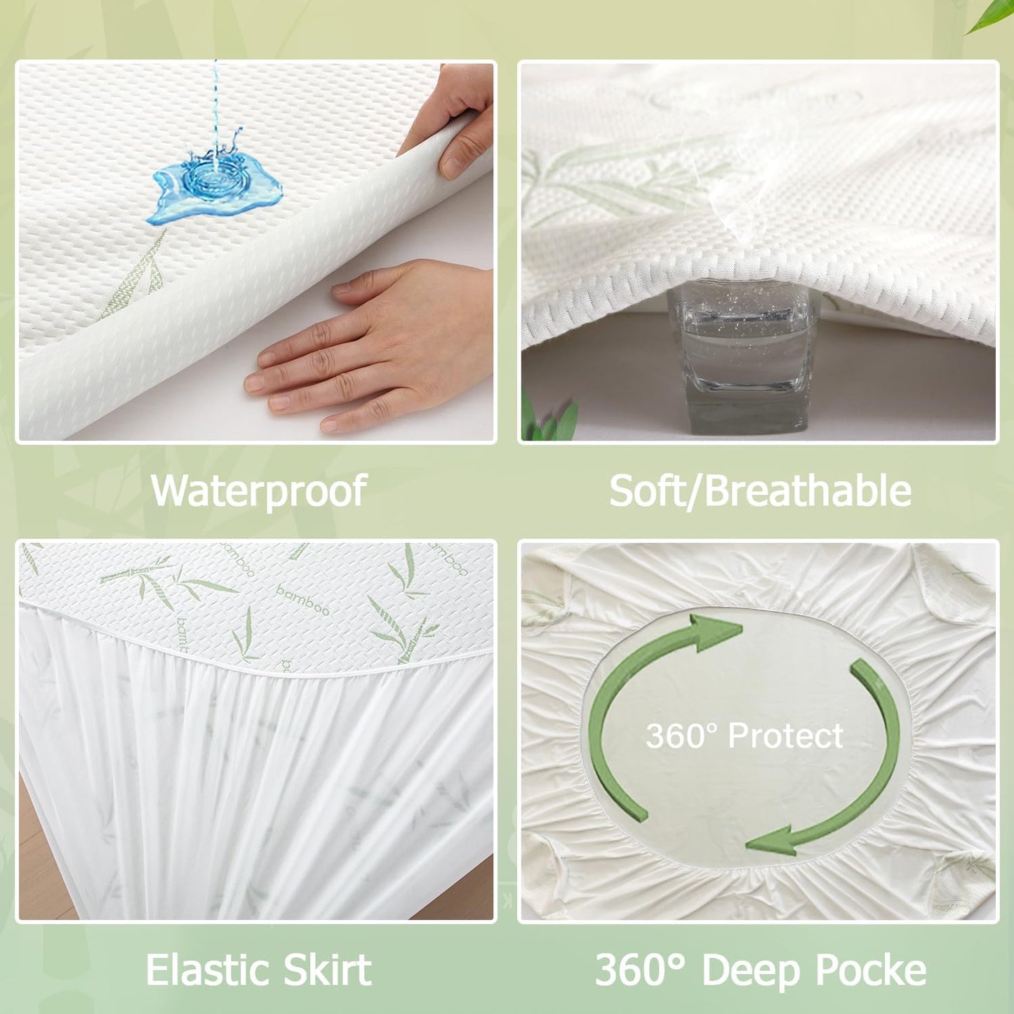 Mattress Protector Soft Crib Rayon Bamboo Waterproof Mattress Pad Cover, Soft Breathable Cooling Deep Pocket Stretches up to 21” Tightly Fitted Mattress Protection