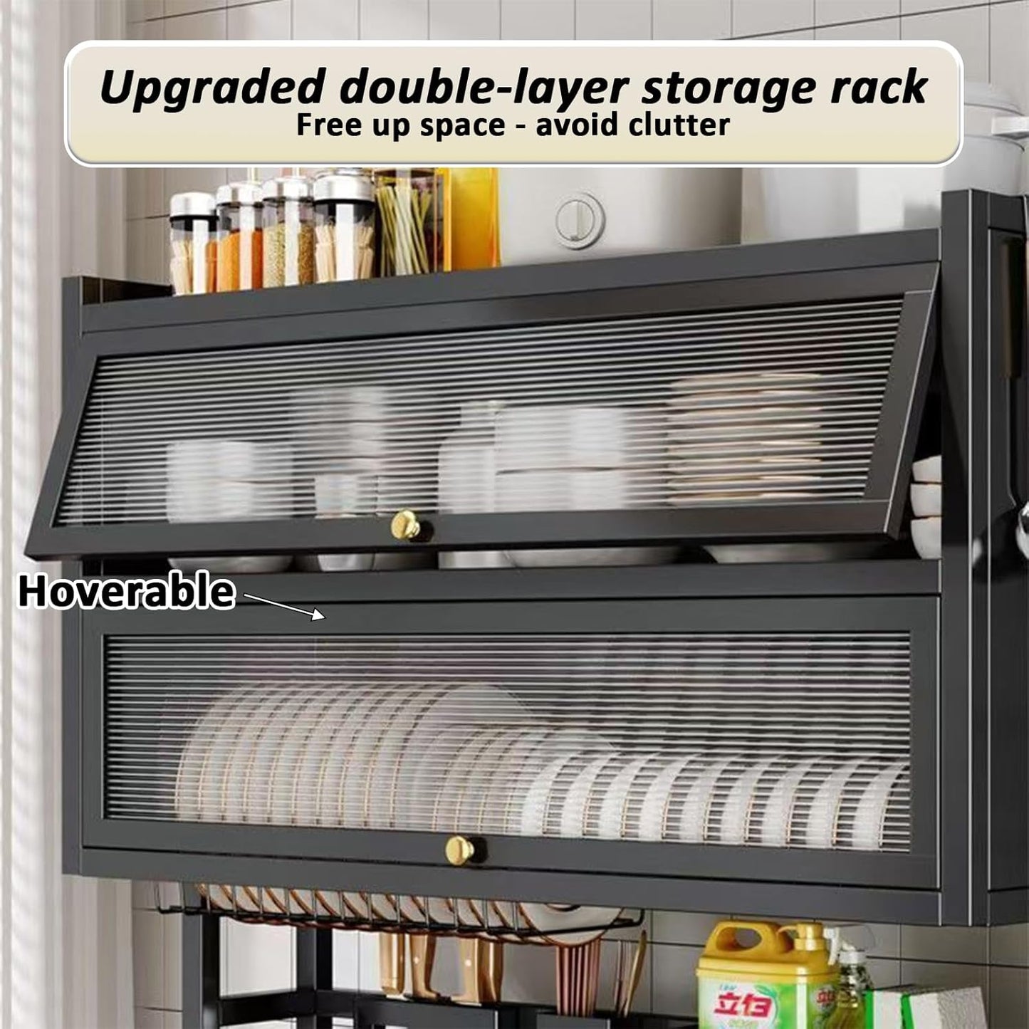 Over The Sink Dish Drainer Drying Rack 4 Tiers with Cover, Keep Kitchen Sink Shlef Organized Space-Saving Dish Drying Rack, Large Drying Rack for Dishes, Glasses, Bowls, Cutlery W-25.6in