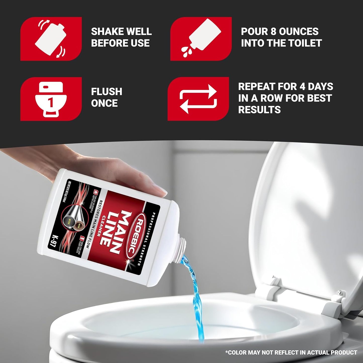 Roebic K-97 Liquid Main Line Cleaner with Bacteria Enzymes, Eliminates Organic Buildup in Sewer/Septic System and Protects from Clogs, Safe for Bathroom Toilet, 32 fl oz