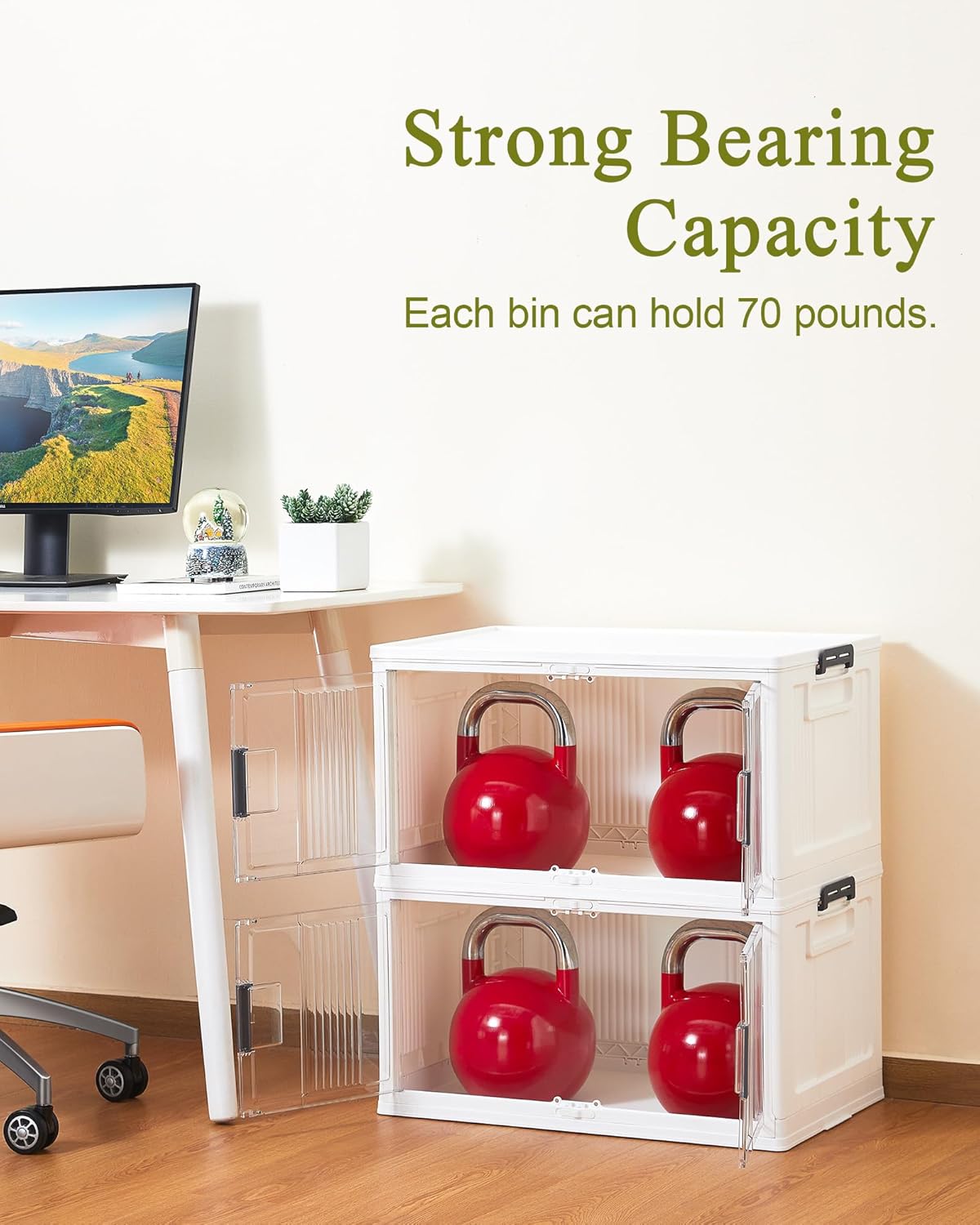 OlarHike 76QT Lockable Storage Bins with Lids - Folding Storage box with Doors and Wheels, Collapsible Plastic Storage Bins for Closets, Stackable Storage Organizer, Storage Containers, 3 Pack Cubes