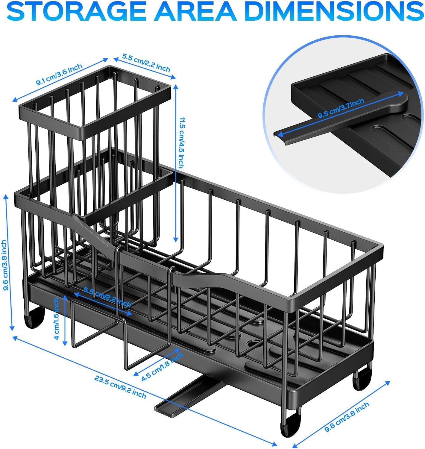 Maifan Kitchen Sink Caddy Organzier Sponge Holder for Kitchen Sink with High Brush Holder, Stainless Steel Rustproof Dish and Smiley Holder for Storage Countertop Essentials Accessories
