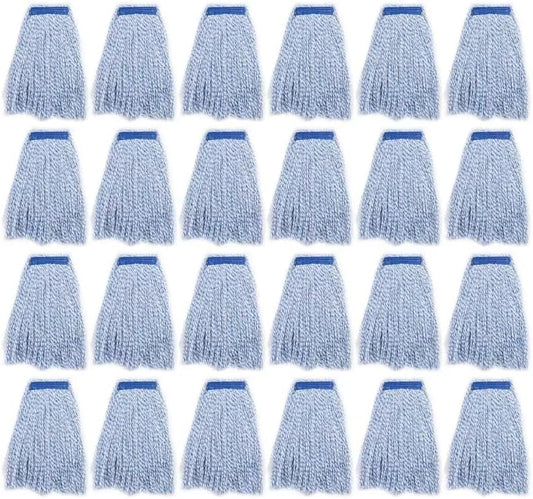 Matthew Cleaning Looped-Open Cotton Wet Mop 1.25'' Universal Headband Heavy Duty Commercial Mop Head Replacement for Indoor&Outdoor Use,Grease Stain Floor Cleaning String Mop Head Refills Pack of 24
