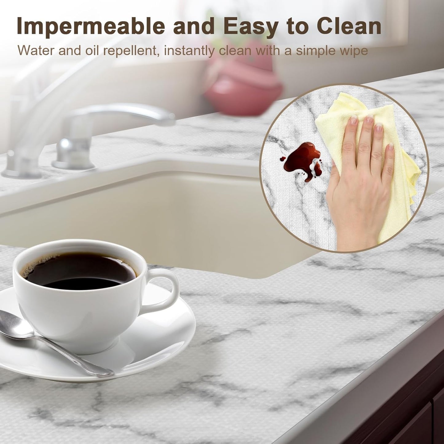 OcePor Non-Adhesive Drawer and Shelf Liner 24IN x 20FT，Non Slip Cabinet and Cupboard Liner, Kitchen Cabinet Liners for Shelves, Waterproof Drawer Shelf Liners for Cabinets/Bathroom Cupboard, Marble