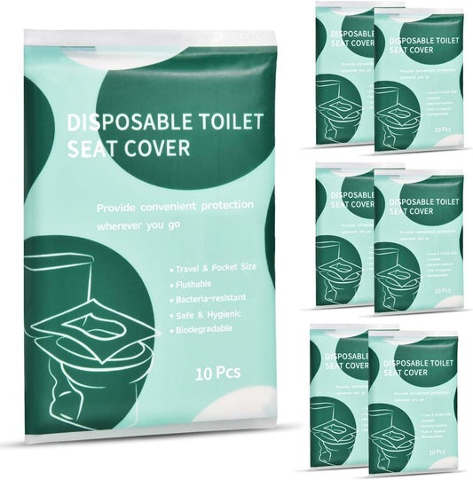 60 Pcs Disposable Flushable Paper Toilet Seat Covers Travel Supplies Essentials for Airplane, Public Restrooms, Bathroom, Hotels, Camping, Kids or Adults