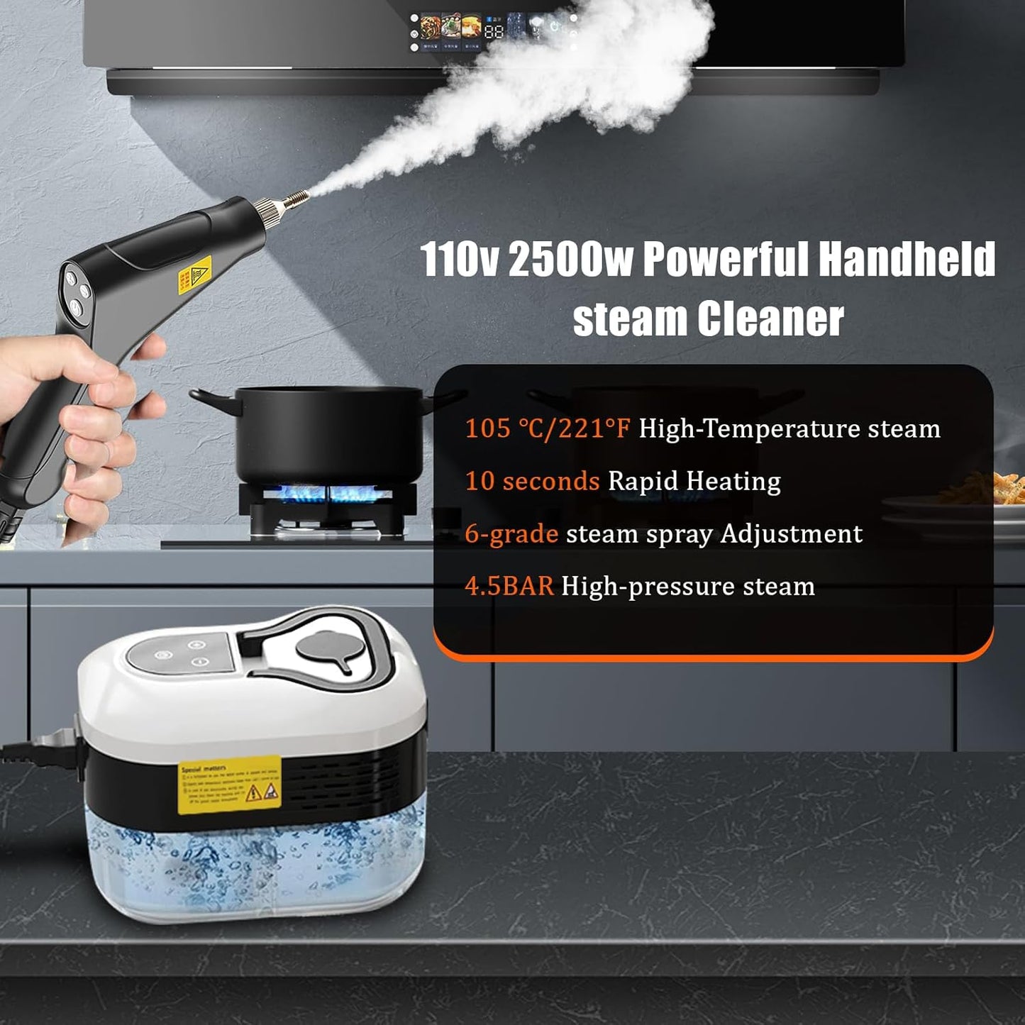 High Pressure Steam Cleaner, 2500W Portable High Temp Bathroom Power Steamer Cleaning Machine Steam Cleaner For Home Use Kitchen Grease Car Cleaning