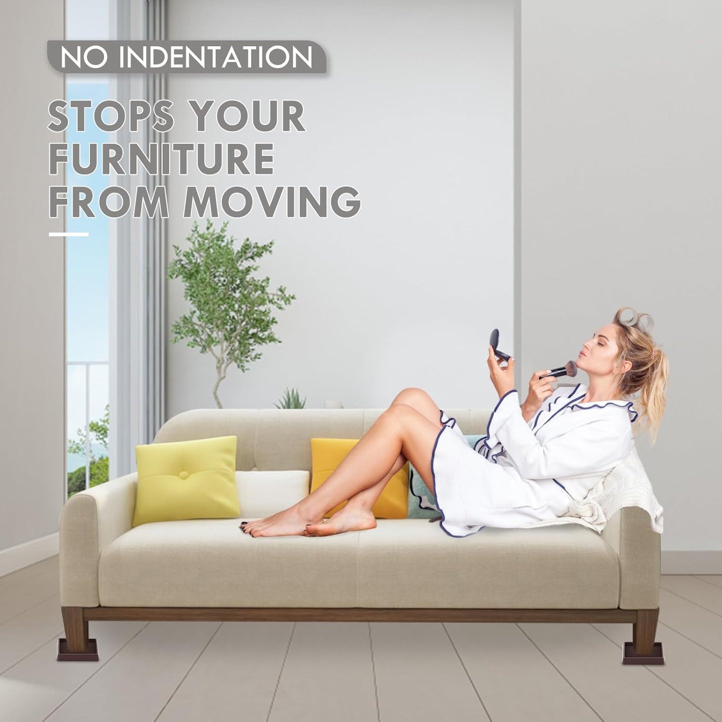 Non Slip Furniture Pads, 2.5” Round Rubber Caster Cups, Anti-Slip Gripper, Anti Slide Furniture Feet Floor Protectors for Bed Couch Stoppers - Brown, 4 Pack