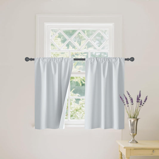 RYB HOME Mini Small 100% Blackout Curtains for Kitchen, Energy Saving Heat Blocking Half Window Curtains Drapes for Bathroom RV Car, Wide 29 x Long 30 inches, White, 2 Pcs