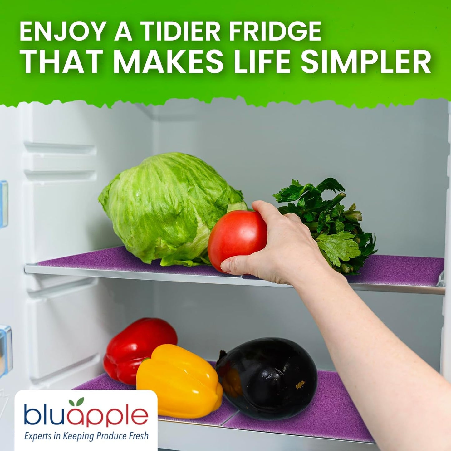 Bluapple FreshMats, Refrigerator Liner, Fridge Drawer Mats, Crisper Life Extender Liner Keeps Produce Fresh Longer, Anti-Bruising, Helps Air Circulation, Washable & Reusable (4-Mats, 12x15, Lavender)
