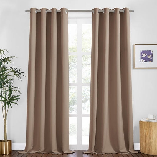 PONY DANCE Blackout Curtain Panels - Window Treatments Room Darkening Thermal Insulated Drapery with Grommets for Living Room Bedroom, W 55" x L 102", Chocolate Brown, 2 Pieces
