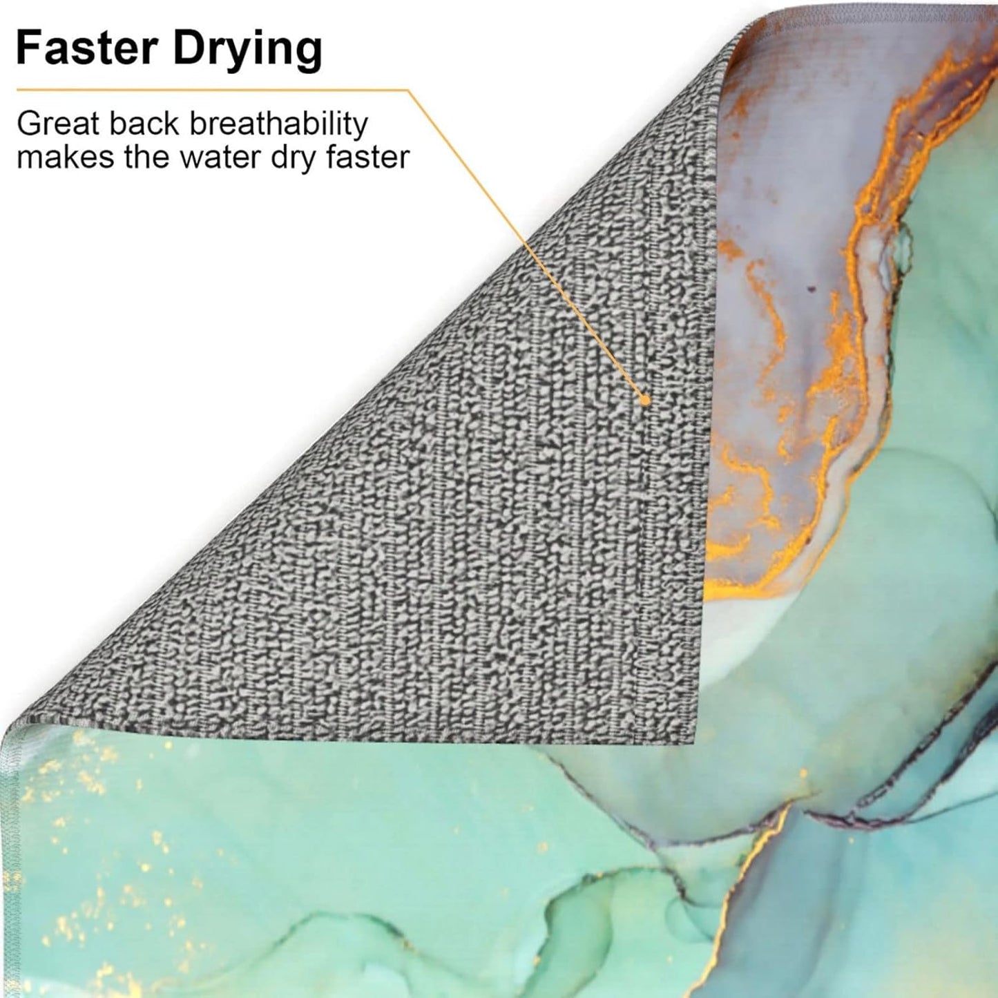 Teal Marble Golden Swirls Pattern Microfiber Dish Drying Mat For Kitchen Countertop Absorbent Reversible Drainer Rack Pad 18 X 16 Inch