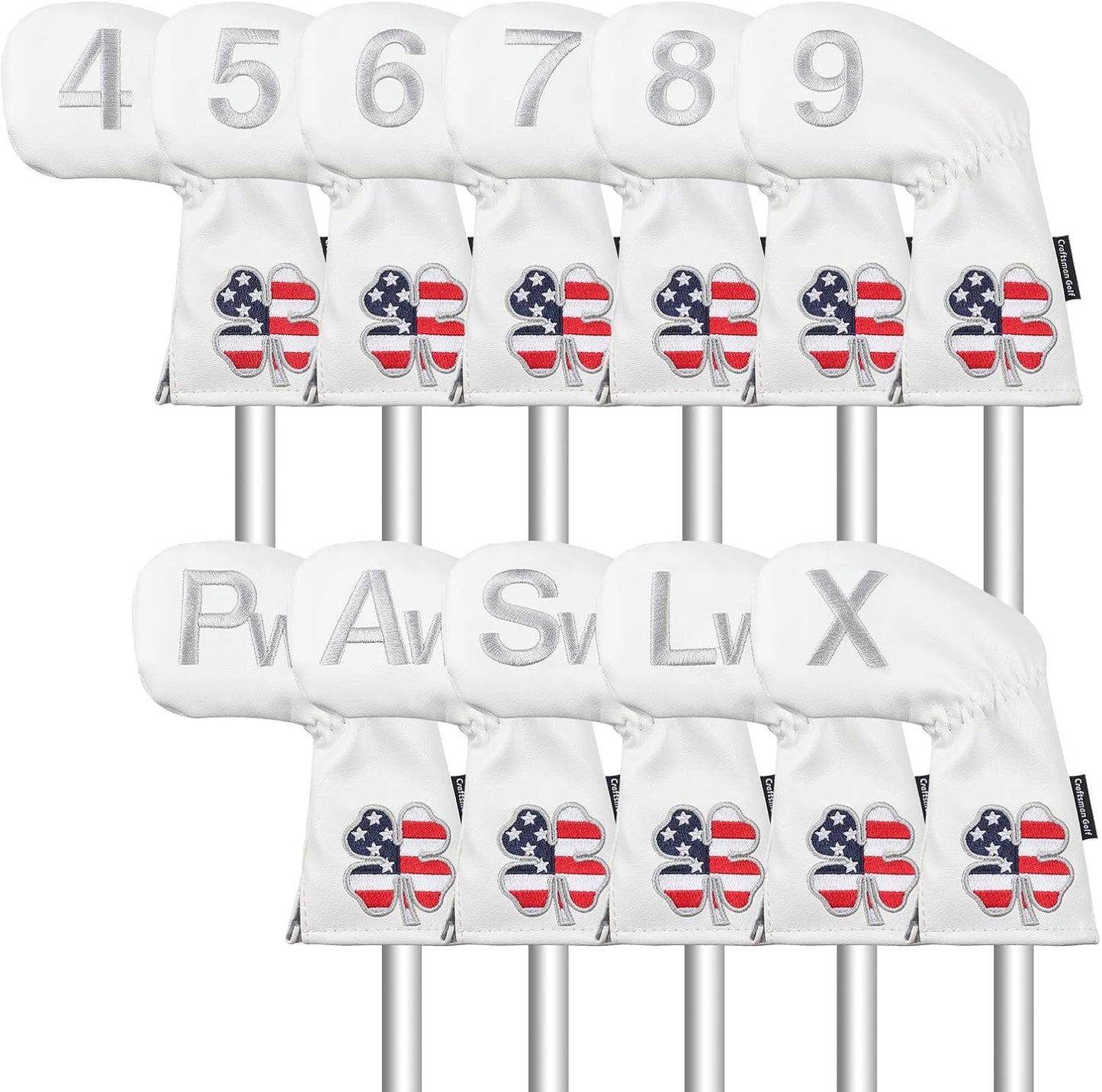 CRAFTSMAN GOLF 11pcs /Set USA US Flag Clover Leather Left Right Black White Green Dark Blue Iron Covers Headcover Also Available for Custom Version with Your Name