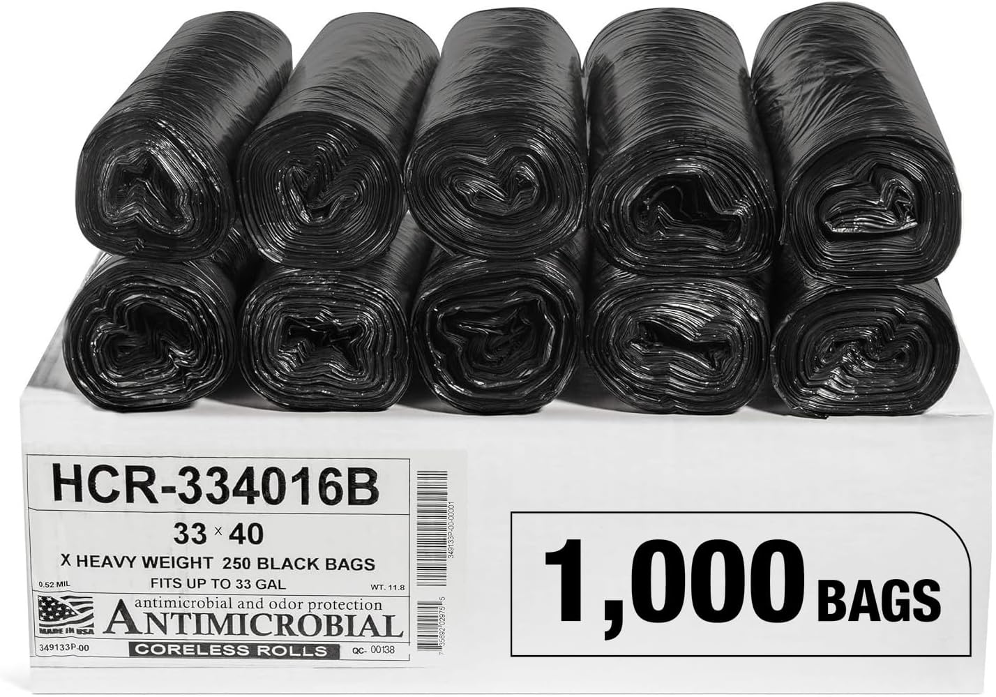 Aluf Plastics High Density Trash Bags, 33 Gallon, 1000 Count, 16 Micron (eq), 33" x 40", Black, for Bathroom, Office, Industrial, Commercial, Janitorial, Municipal, Recycling