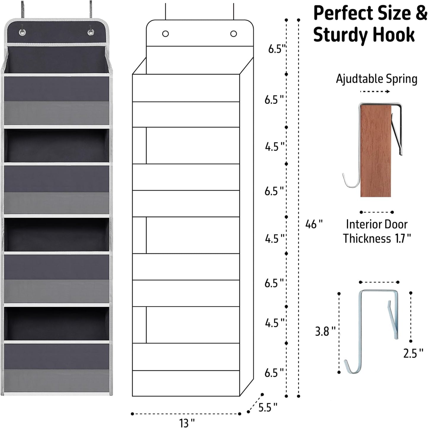 Over The Door Hanging Organizer with 4 Large Pockets – Closet, Bathroom, Nursery, Bedroom, Dorm Storage for Toys, Cosmetics, and Baby Essentials, Gray