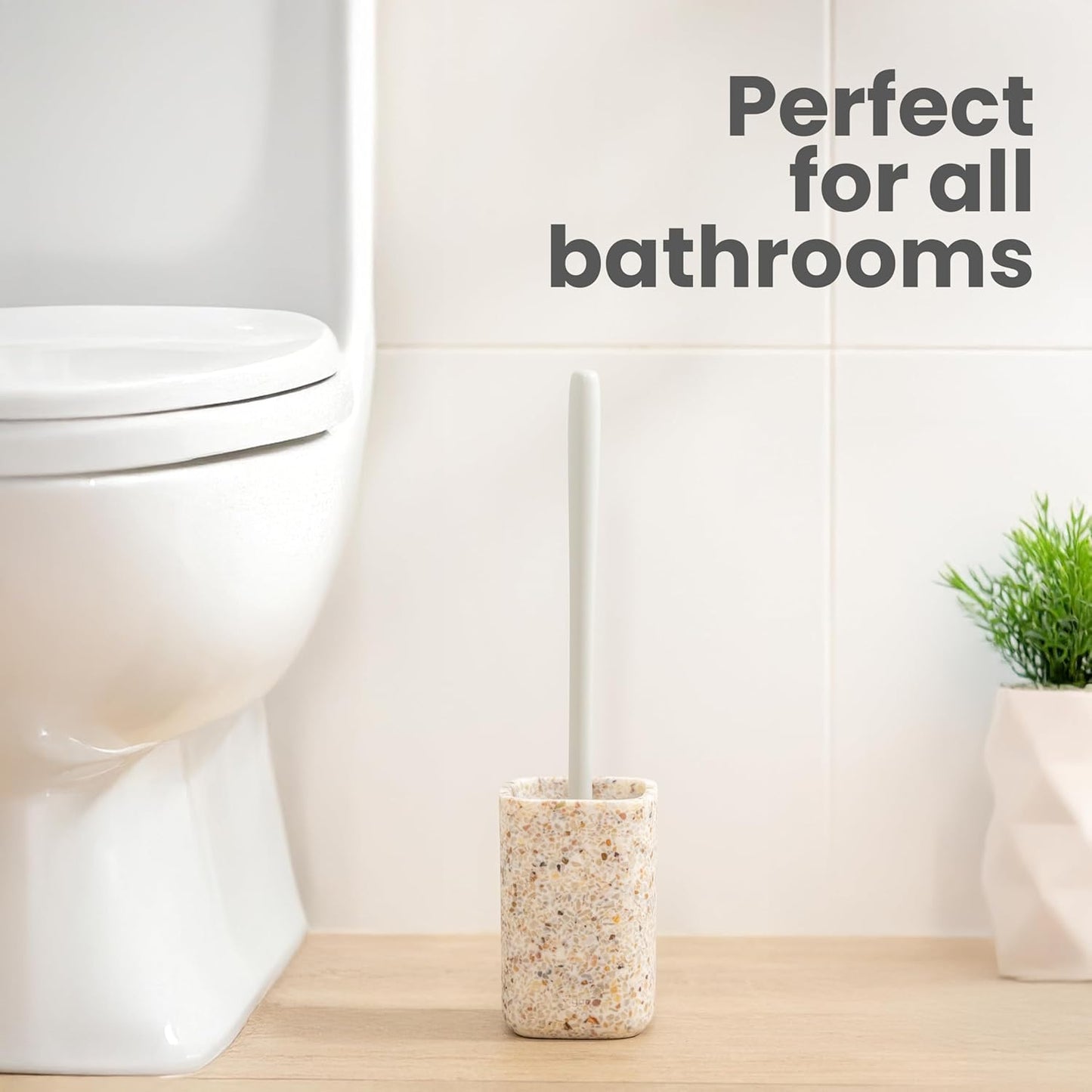 Vigar Zense Toilet Brush and Holder Set, Toilet Bowl Brush with Polyresin Stone Holder, Bathroom Sets for Bathroom Decor and Accessories, Terrazzo