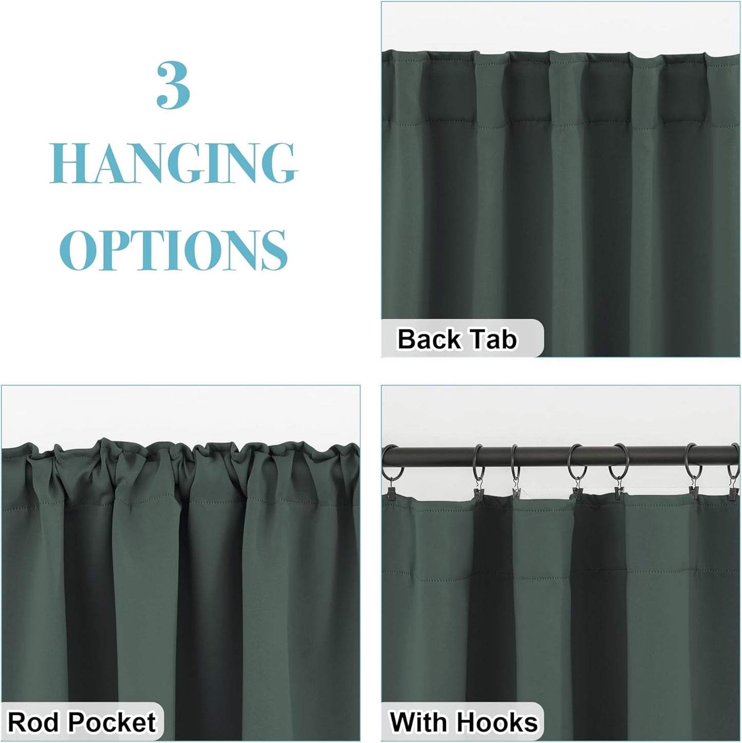 RYB HOME Blackout Curtains 54 inches Long - Thermal Insulated Privacy Spring Drapes for Kids Bedroom Living Room Bathroom, 42 inch Width x 54 inch Length, Dark Green, 2 Panels