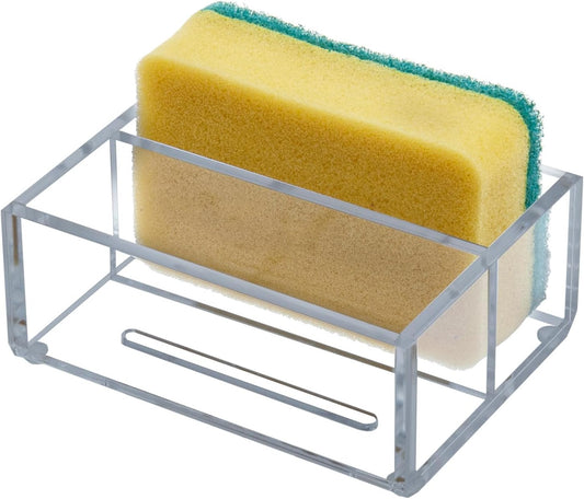 MyGift Modern Premium Clear Acrylic Sponge Holder for Kitchen Sink, Counter Dual Sponge Storage Rack, Countertop Caddy with 2 Compartments for Dish Cleaning Sponges or Scrubbing Pads