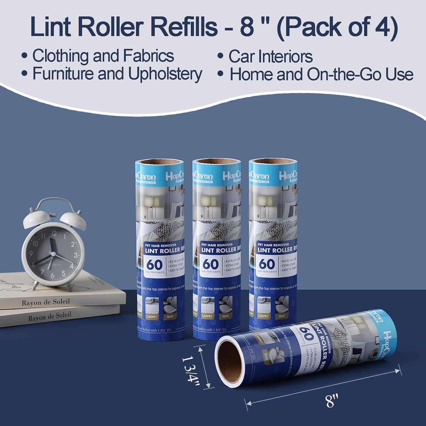 8 inch Large Surface Lint Roller Refills for Scotch-Brite 50% Stickier Lint Roller, Fits Most 8" Supersize Lint Rollers with 1 3/4" ID, Total 240 Easy Tear Sheets (Pack of 4)