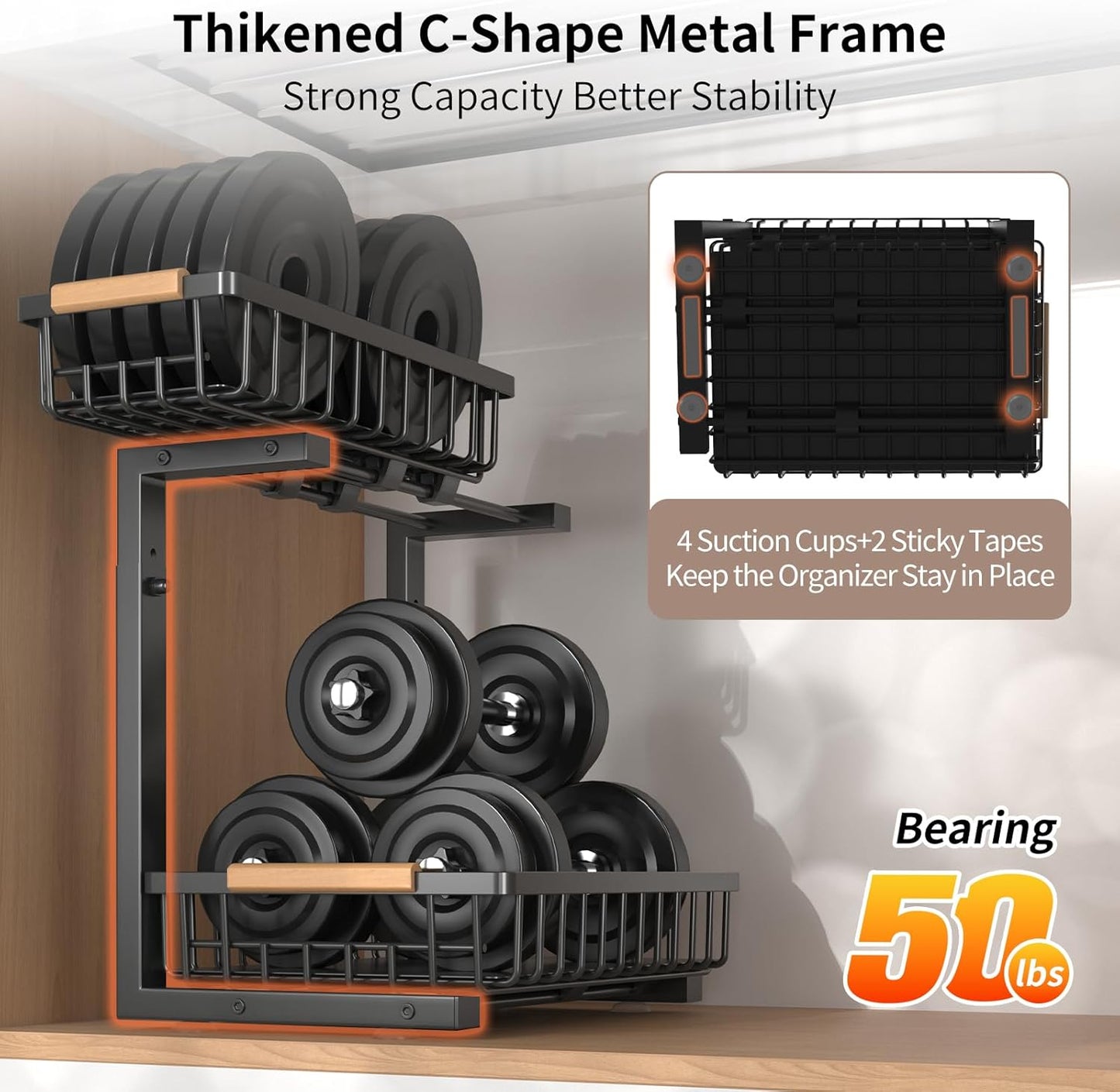 Under Sink Organizer, 2 Pack Under Sink Organizers and Storage, 2-Tier Pull Out Under Cabinet Organizer Storage Shelf, Metal Frame, Height Adjustable Rack for Bathroom Kitchen Pantry