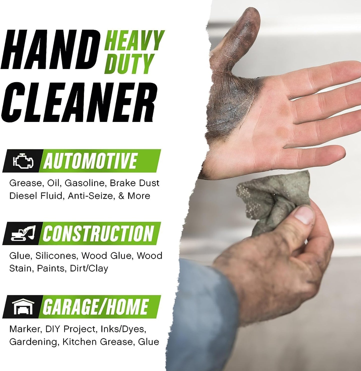 Grip Clean Heavy Duty Hand & Tool Cleaning Wipes – Waterless Hand Cleaner for Mechanics, Garage & Shop Use – Dual-Sided Grease, Oil & Paint Remover Wipes with Citrus Scent - 30ct