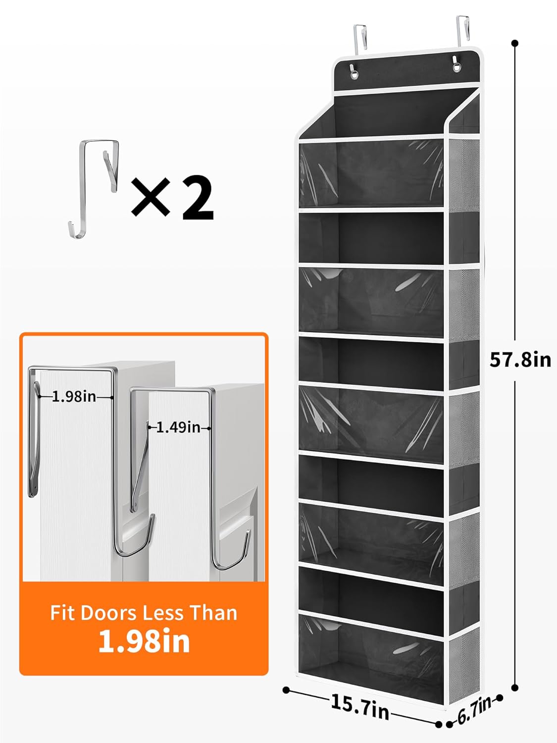 JARLINK Toy Stuffed Animal Storage, Over The Door Organizer W/Clear View Windows, 44lb Load, Baby Toy Storage Organizer for Nursery, Kid Bedroom, Newborn Baby Essentials (Black)