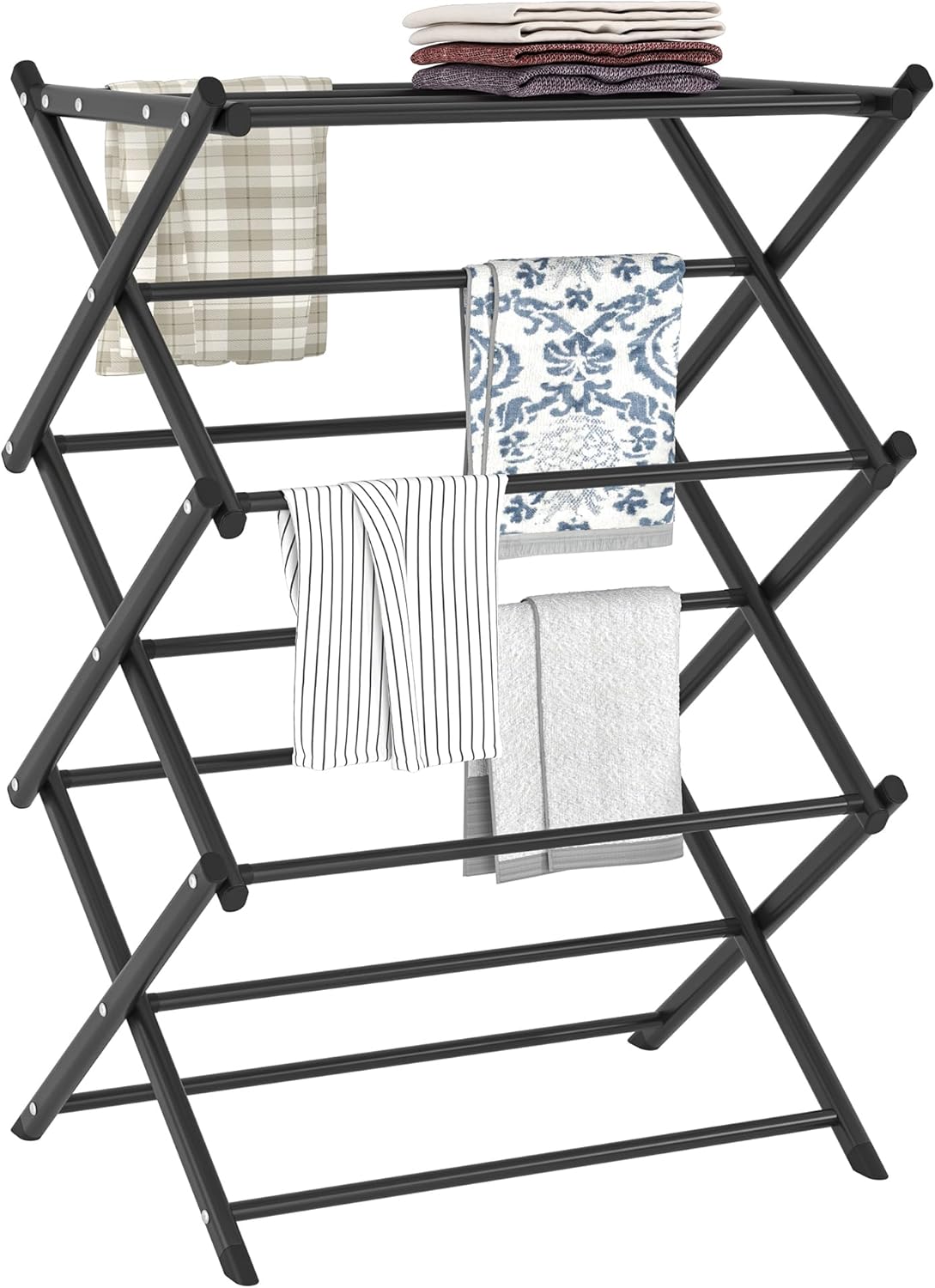 Household Indoor Folding Clothes Drying Rack, Dry Laundry and Hang Clothes,Towel Rack (Black)