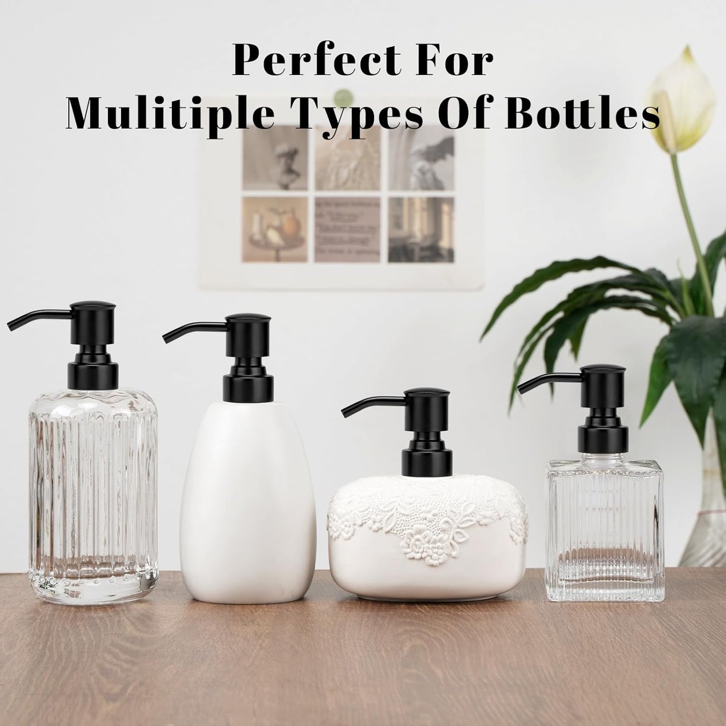 Soap Dispenser Pump Replacement 304 Stainless Steel for Regular Mouth Bottle for Standard 28/400 Thread Size Kitchen Bathroom Lotion Refill Dispenser 2 Pack(Black)