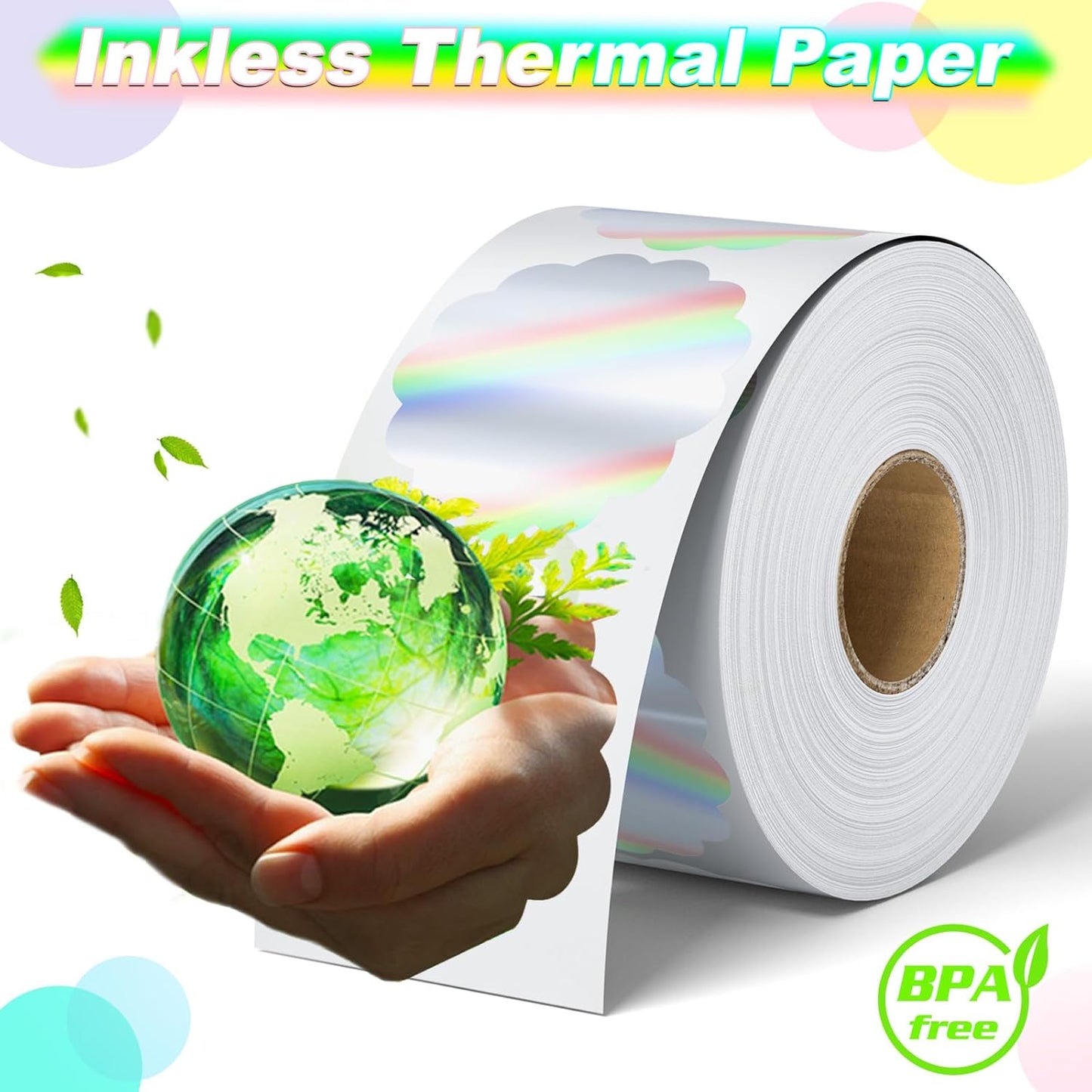 Flower Holographic Thermal Stickers 2 inch, 400 Labels for Logo, Name Tags, Thank You Cards, QR Codes, Compatible with Rollo, Zebra Printers