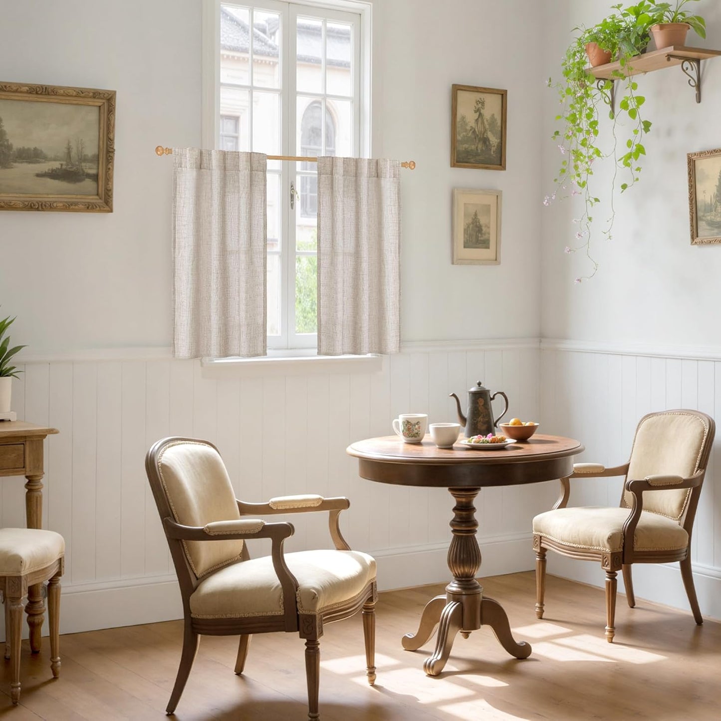 YoungsTex Cafe Linen Curtains 40 Inches Long for Kitchen Window Over Sink - Short Semi Sheer Drapes with Rod Pocket Back Tab Rustic Light Filtering for Front Door Bathroom, 2 Panels, 30 X 40 Inch