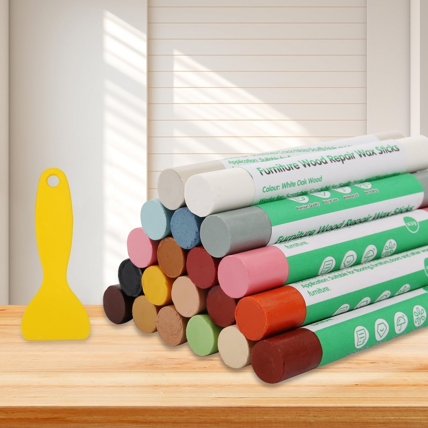 Furniture Markers Touch Up, 20 Colors Wood Filler Sticks, Wood Wax Crayons for Repairing Scratches, Scuffs, Cracks, Holes on Furniture, Floors, Cabinets, Tables, and Doors - Colorful Series