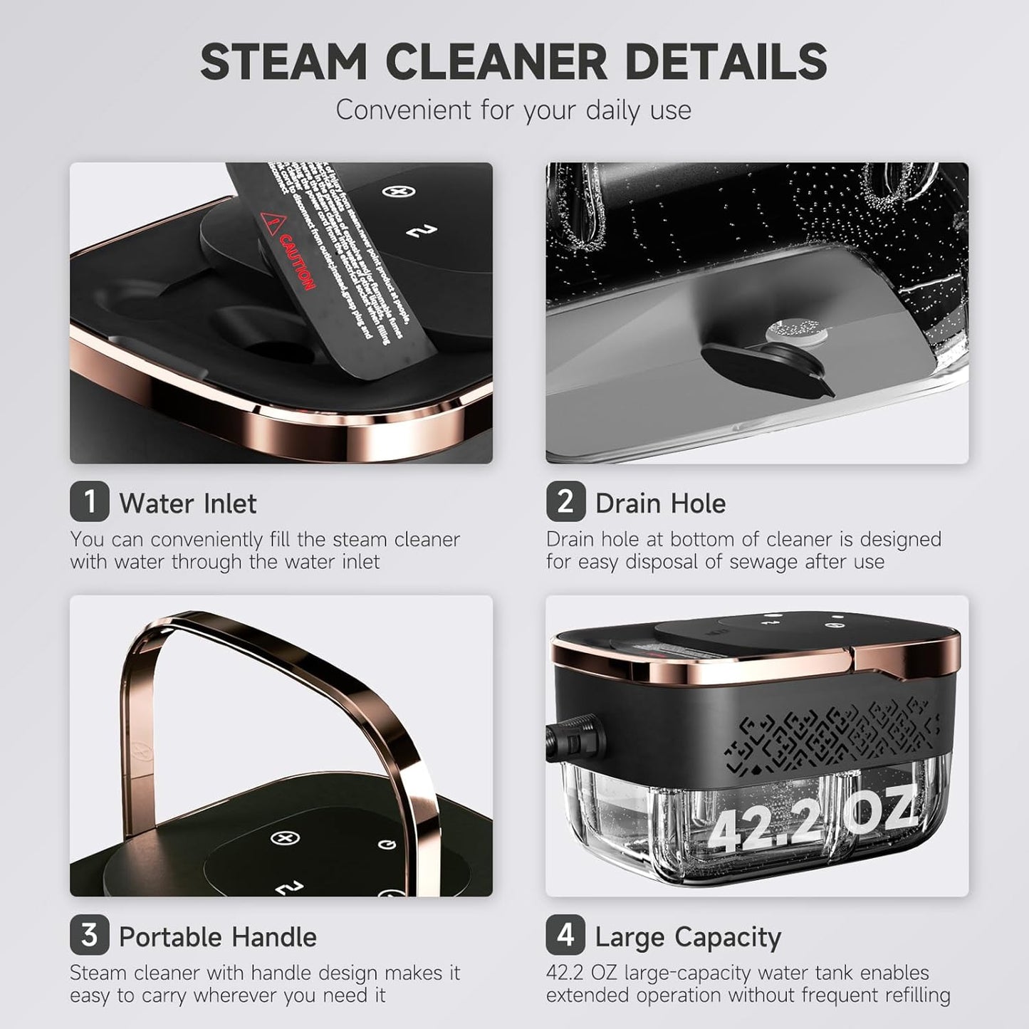 Steam Cleaner, Portable Steamer for Cleaning, Multipurpose Cleaning Steamer with Replacement Heads for Home, Dirt, Grease, Grout, Tile,Floor, Car Detailing