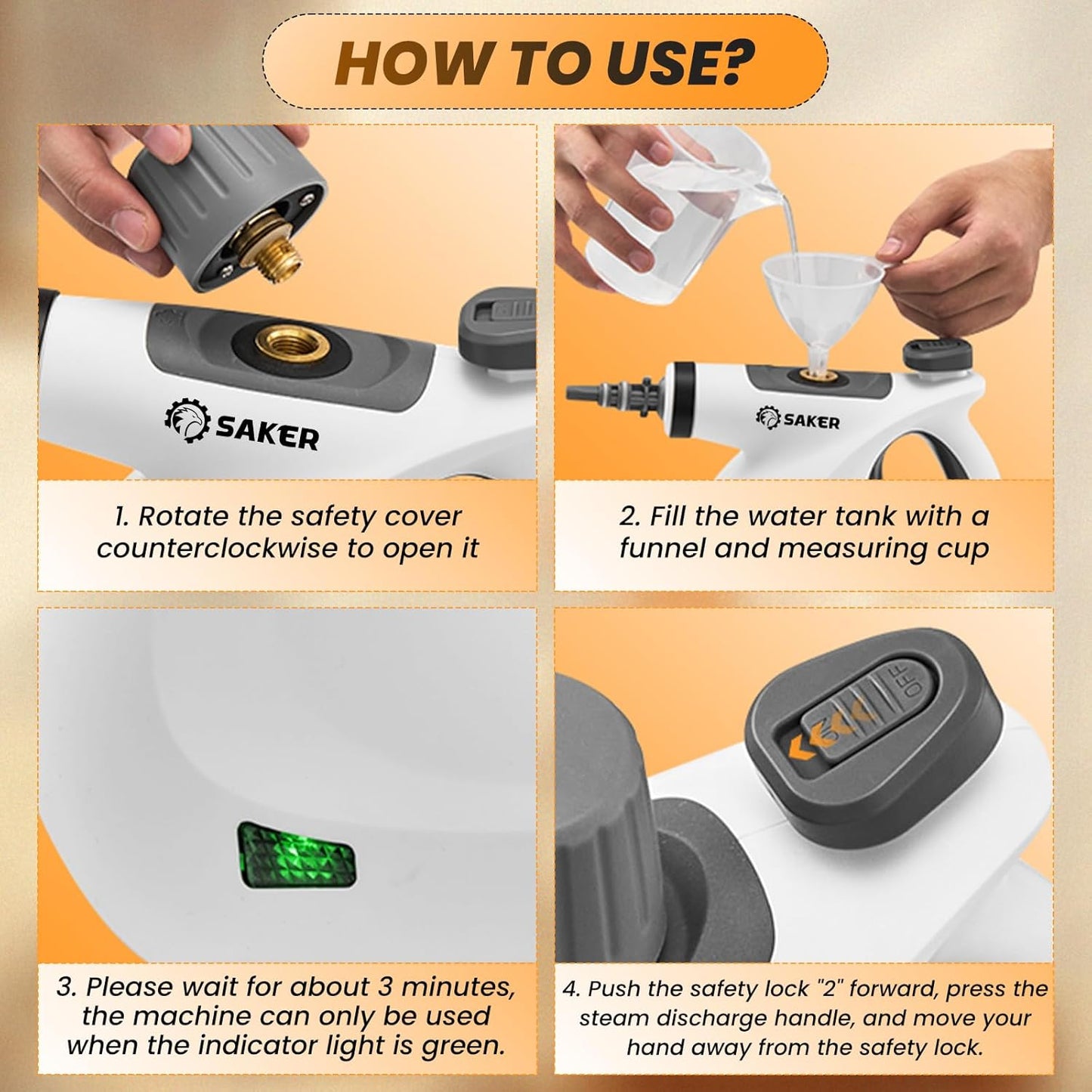 Saker Handheld Steam Cleaner New,Portable Steam Cleaner for Home,1050W Steam Cleaner,9 Fiber Cloths for Quick Heating & Deep Cleaning of Floors, Cars, and Kitchen