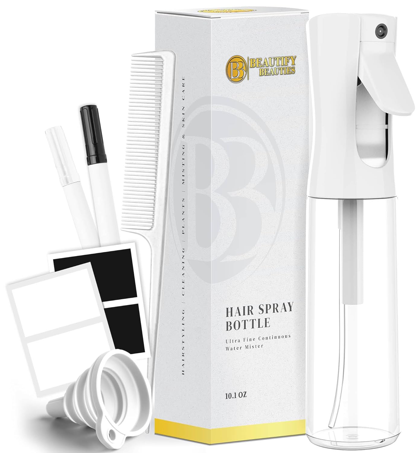 BeautifyBeauties Hair Spray Bottle – Ultra Fine Continuous Water Mister for Hairstyling, Cleaning, Plants, Misting & Skin Care (Clear)