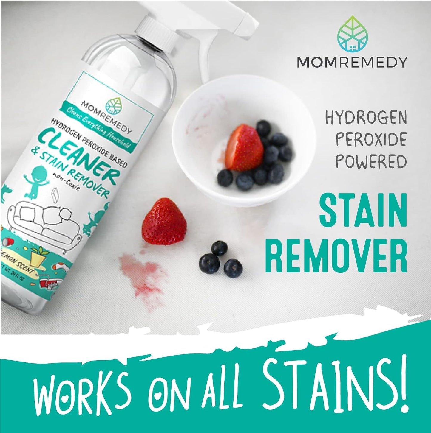 MOMREMEDY Hydrogen Peroxide All Purpose Cleaning Spray | Multipurpose Home Cleaner | Fabric and Laundry Stain Remover | All Surface Kitchen and Bathroom | Non Toxic