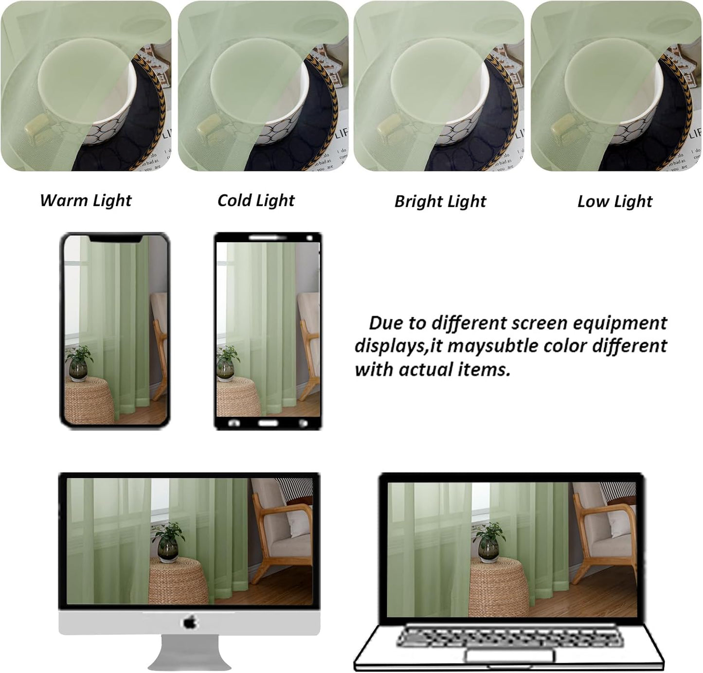 Chyhomenyc Light Green Sheer Curtains 78 Inches Long 2 Panels Set for Living Room, Light Filtering Voile Lightweight Bedroom Curtains, Rod Pocket Solid Window Treatment Drapes, Each 42W x 78L