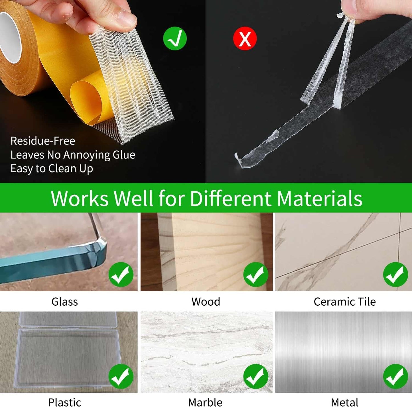 2Pack Double Sided Tape Heavy Duty, 1in x 164FT (328FT Total), Extra Large Universal High Tack Mounting Tape, Strong Wall Adhesive Strips Fiberglass Mesh, Sticky Clear Tape, Poster Decor