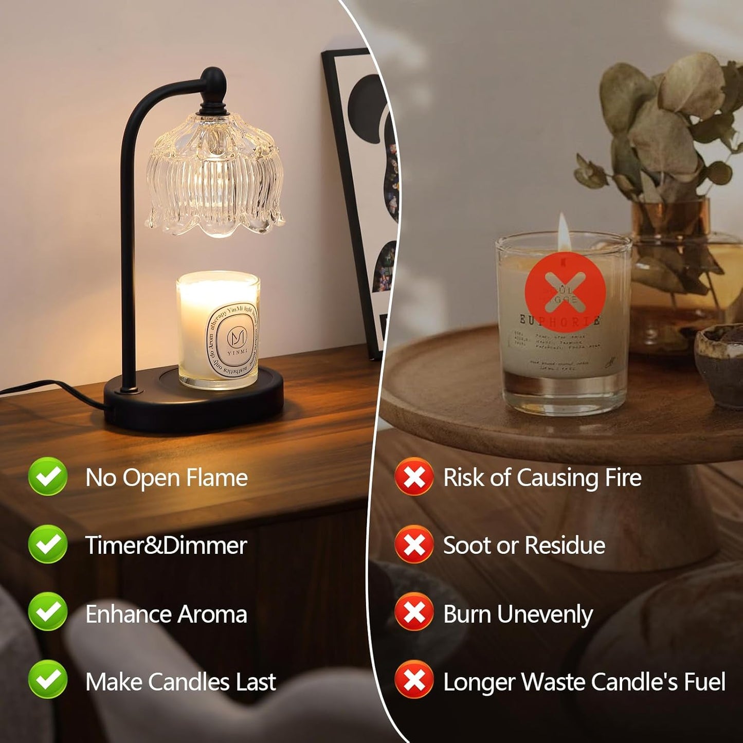 Black Candle Warmer Lamp with Timer and Dimmer,Flameless Wax Melt Warmer for Jar Candles with 2 Bulbs,House Warming Gifts,Mother's Day/Birthday/Christmas Gifts for Mom/Wife,Home Decor