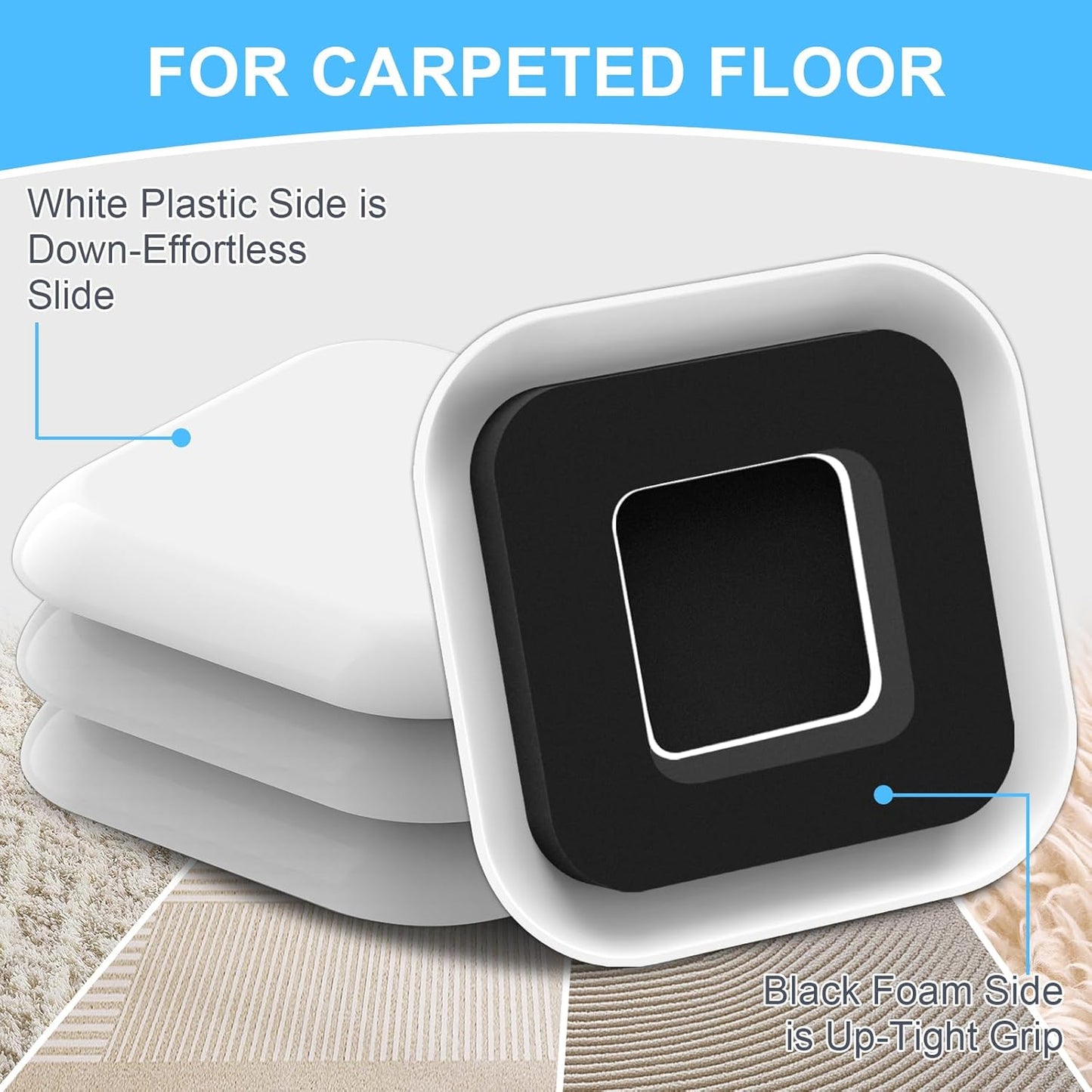 Upgrade Furniture Sliders, Furniture Sliders for Carpets, 4 PCS 4.3" Moving Pads with Anti-Slip Groove, Furniture Moving Sliders for Easy Move Bed Couch Tables Cabinet Heavy Duty, Protect Carpets