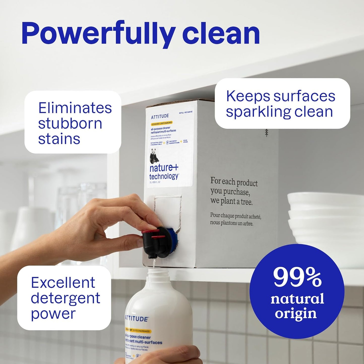 ATTITUDE All Purpose Cleaner Spray, EWG Verified, Vegan, Made with 94% Plant-Based Ingredients, Streak-Free for Kitchen, Bathroom, Glass & More, Citrus Zest Scent, 27.1 Fl Oz