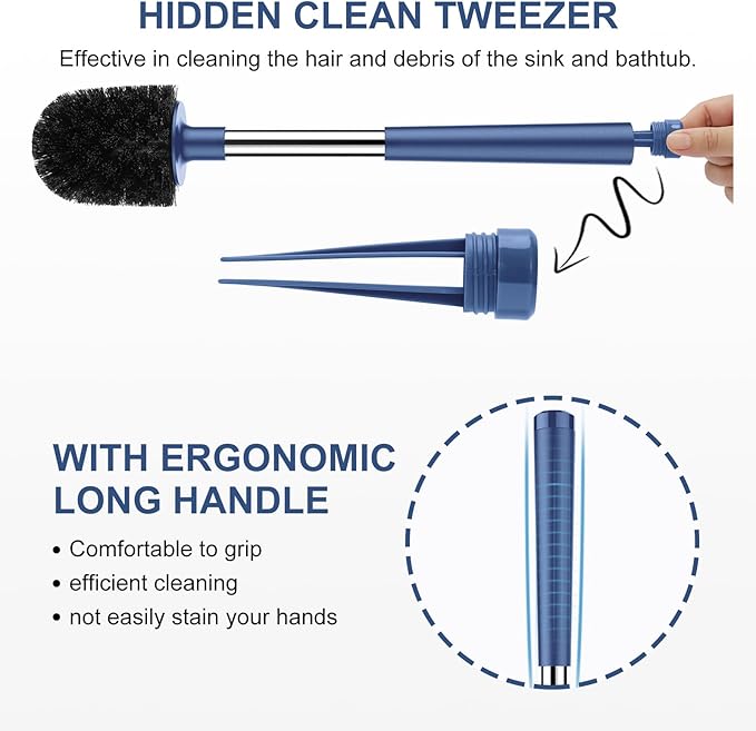 SetSail Toilet Brush and Holder, Self Closing Lid Toilet Bowl Brushes Holder and Extra Long Handle Ventilated Toilet Brush Set for Bathroom Cleaning, Nylon Bristles, Dark & Blue