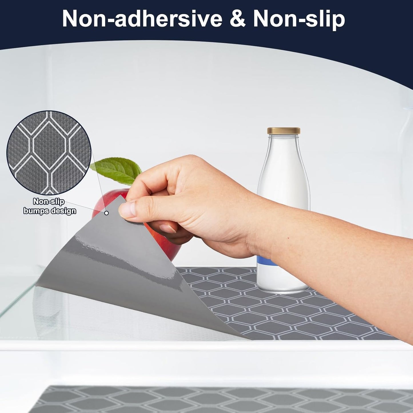 Non-Adhesive Shelf Liner Roll - Waterproof No-Slip Drawer & Cabinet Mat for Kitchen, Refrigerator, Bathroom, Easy to Cut EVA Drawer & Shelf Liners, 12" x 197", Grey