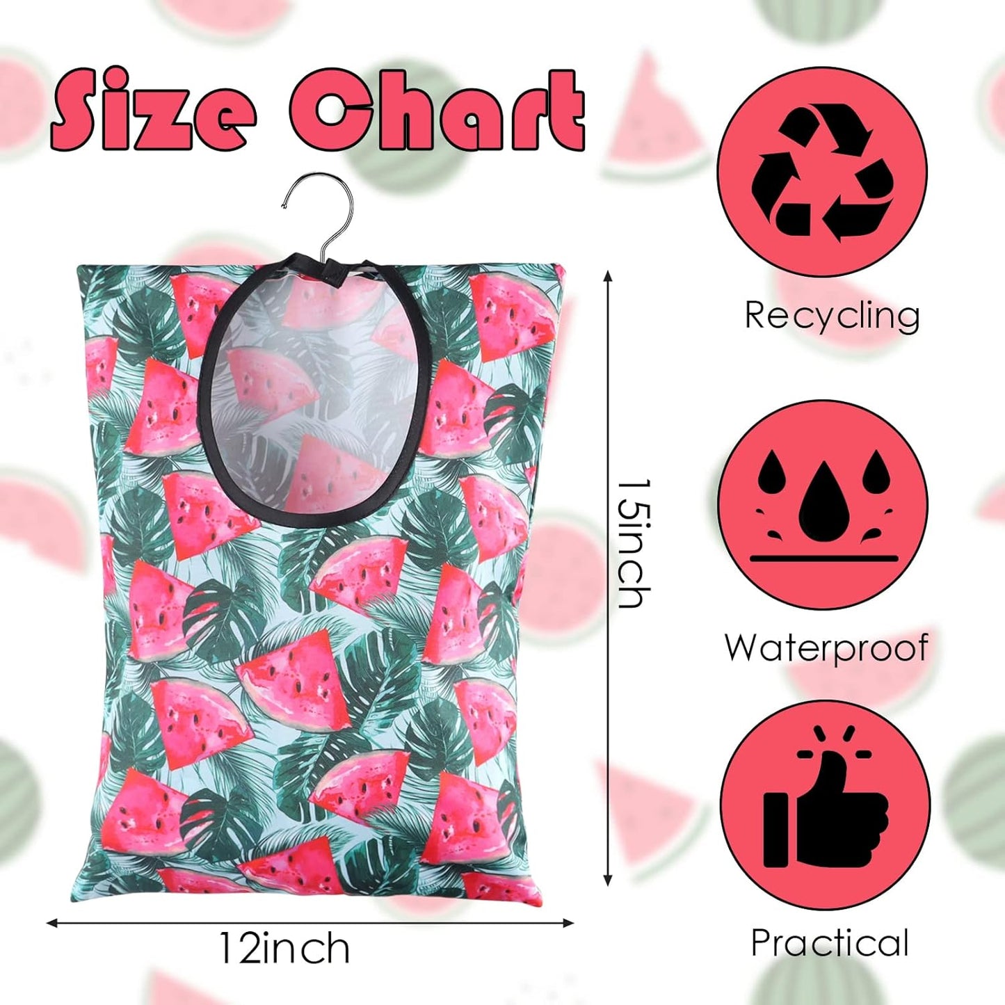 2 Pcs Watermelon Clothespin Bag with Hanging Hook 15 X 11 Inch Watermelon Laundry Canvas Clothes Pin Holder Waterproof Clothespin Bag Clothespin Storage Organizer with A Large Opening (Watermelon)