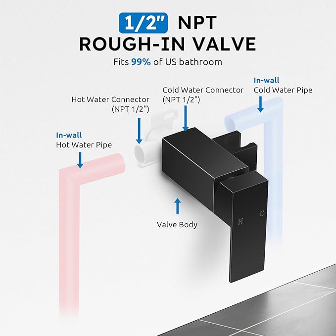 Arofa Warm Water Bidet Sprayer for Toilet with Hot and Cold Rough-in Valve, Hands-Free Handheld Jet Spray with Adjustable Water Flow, Black Square Toilet Sprayer with Bidet Hose for Feminine Wash