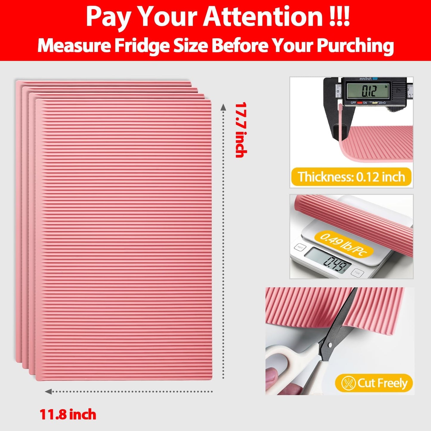 GOYLSER Silicone Refrigerator Liners Fridge Liner and Mat Recyclable, Protect Against Spills Refrigerator Shelf Liners for Glass Shelves, 4Pack Waterproof Drawer Covers Pads, 17.7"x11.8", Pink