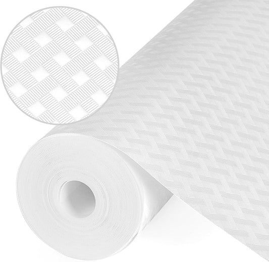 Shelf Liners, Non-Adhesive Drawer Liner, Waterproof & Oil-Proof Kitchen Cabinet Cupboard Liner Plastic EVA Material BPA Free Fridge Liner Mats Paper Protector for Shelves (White/24in x 240in)