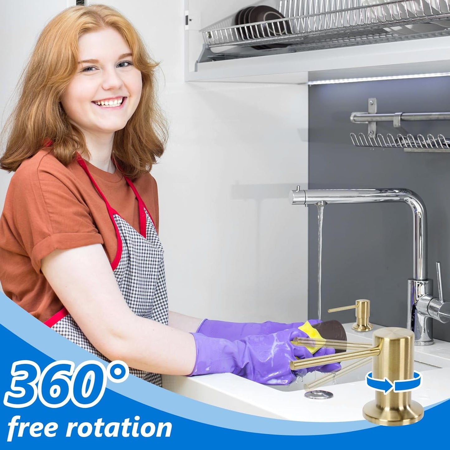 Soap Dispenser for Kitchen Sink Built in Sink Soap Dispenser, Countertop Soap Dispenser with 500ML/18OZ Bottle Refill from Sink Soap Dispenser(Gold)