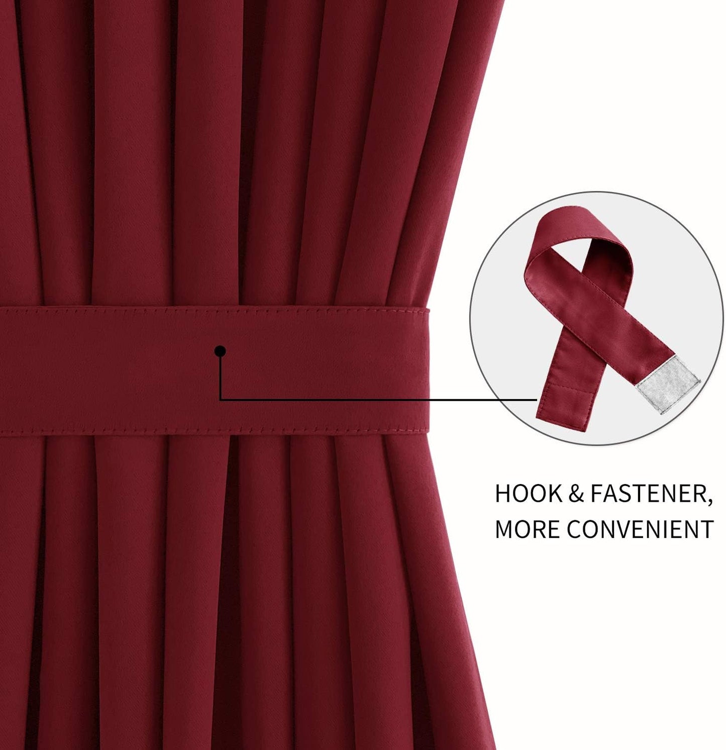 DWCN French Door Curtains – Rod Pocket Thermal Blackout Curtain for Doors with Glass Window, Christmas and Patio Doors for Privacy, 36 X 72 Inches Long, 1 Curtain Panel with Tieback,Burgundy