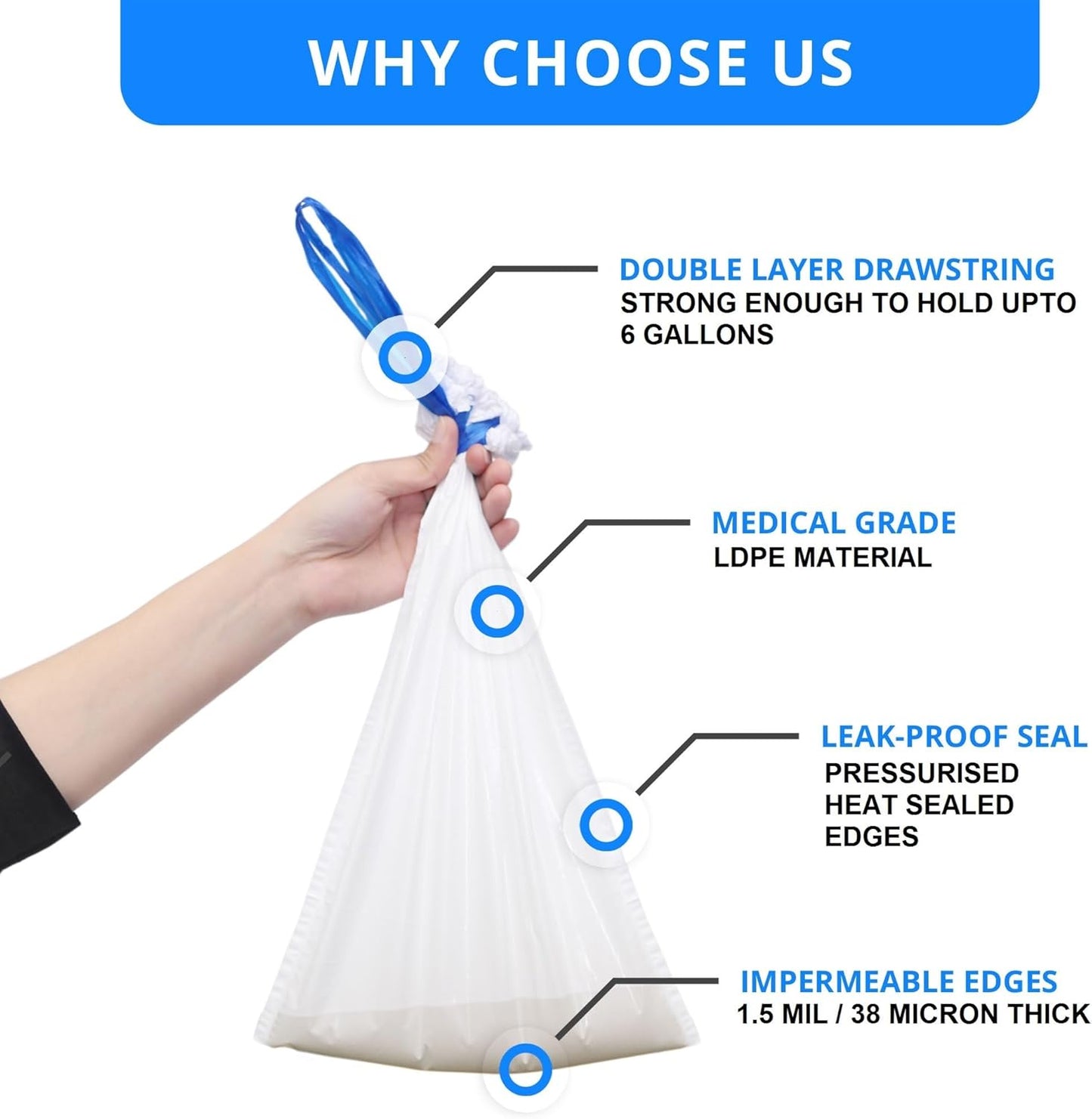 Disposable Potty liners - 50, Bed side commode Liners, Portable Toilet Bag, Potty Bags for Portable Toilet, Potty Chair Liners, Toilet Liners, Commode Bags - Leak Proof & Odorless