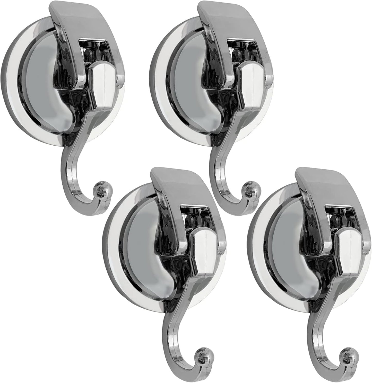 Suction Cup Hooks - Heavy Duty Glass, Reusable, No Hole Punched, for Bathroom Robe & Garland (Silver, 4 Pack)