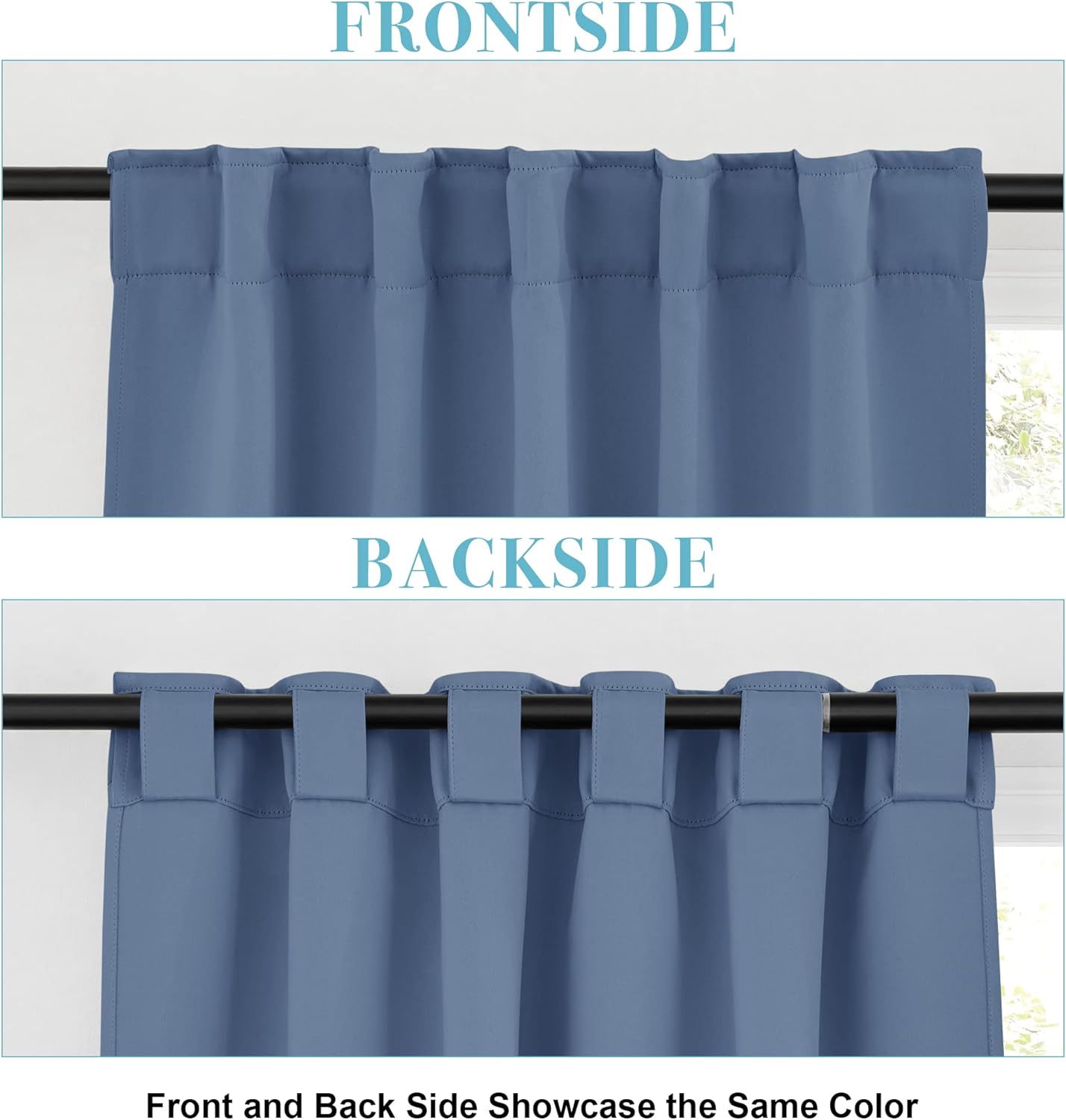 RYB HOME Blackout Curtains for Bathroom, Room Darkening Small Window Decor Energy Efficient Privacy Blue Backdrops for Bedroom Kitchen Dining Room, Stone Blue, W42 x L54 inch, 2 Panels